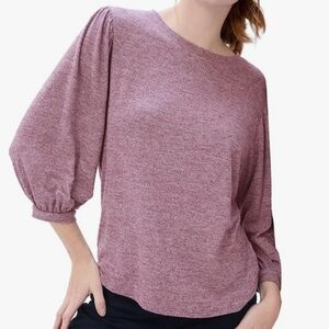 Women's Super Soft Crew Neck Balloon Sleeve Heathered Top - Small